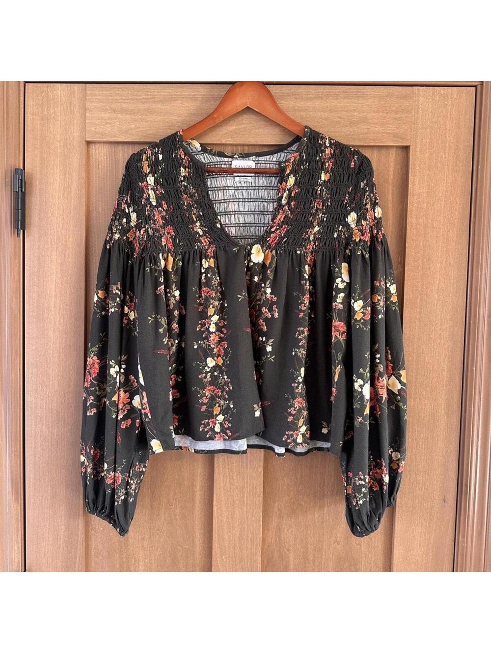 SAYLOR Imogene Top Blouse Linen Blend Floral Puff Sleeve Women’s Small